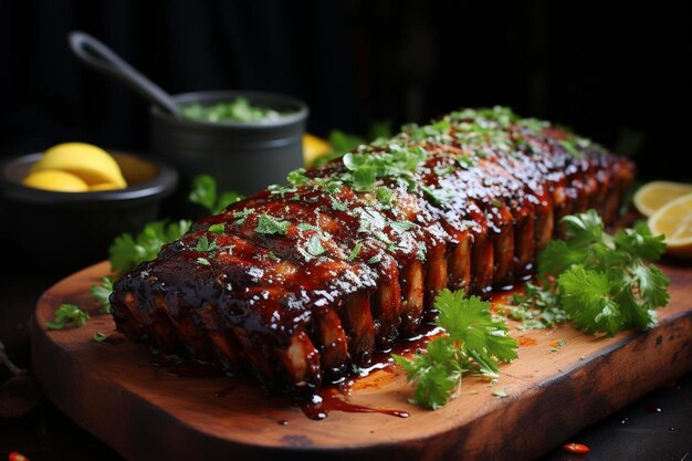 Las costillas de barbacoa glazadas con pimienta de limón picante de barbacoa Sa