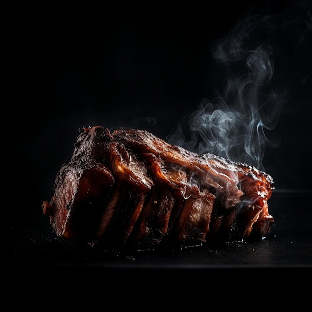 Costillas a la barbacoa sobre un fondo oscuro