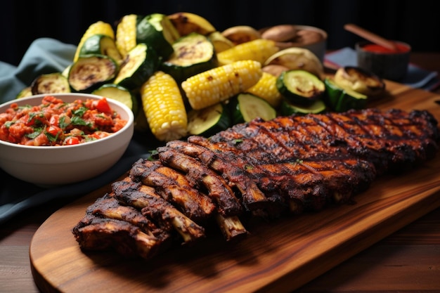 Foto costillas a la barbacoa en tempeh con verduras asadas al lado