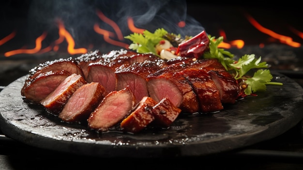 Foto costillas de barbacoa con verduras y especias