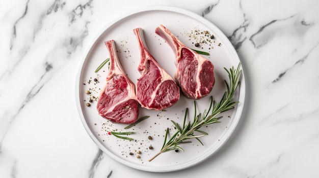 Foto costillas de carne de cordero frescas con hierbas