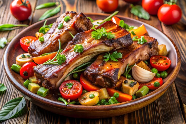 Costillas de carne con verduras