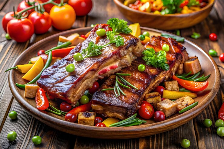 Costillas de carne con verduras
