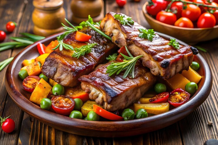 Costillas de carne con verduras