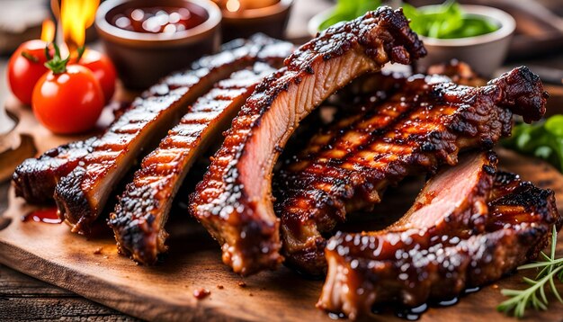 Foto costillas de cerdo a la parrilla y a la barbacoa