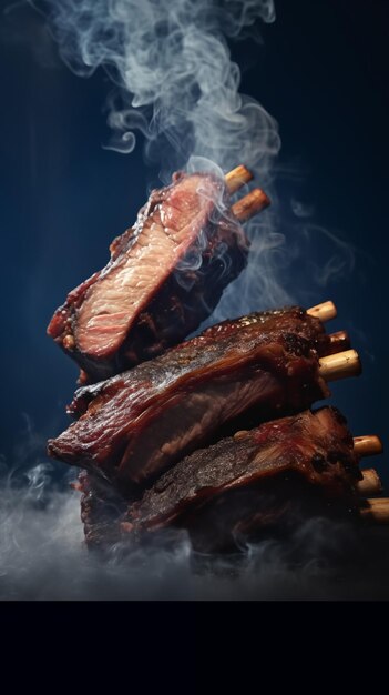 Foto las costillas de cerdo de sous vide en la parrilla