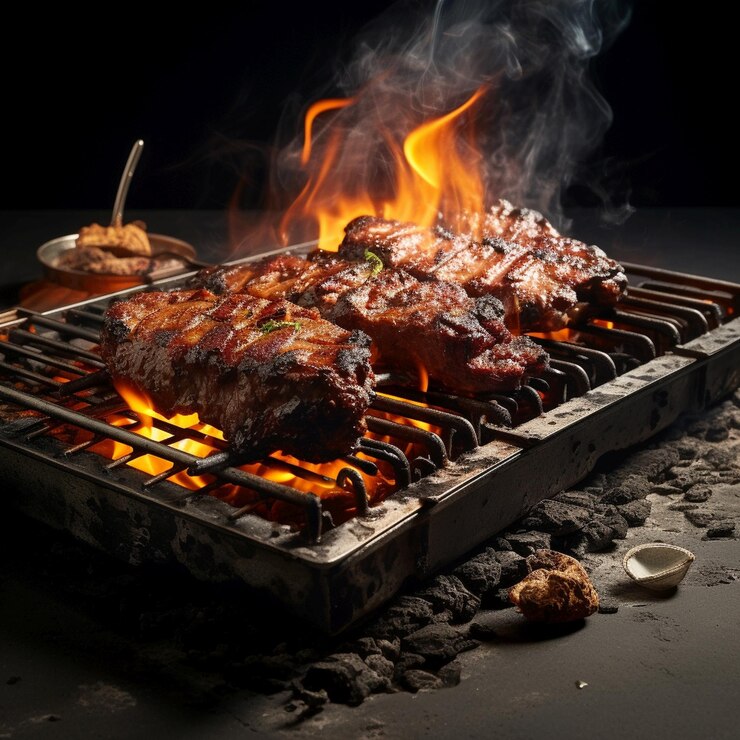 Foto costillas a la parrilla carne metálica a la parrilla
