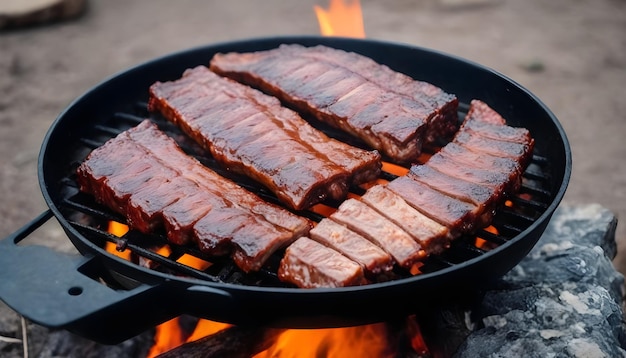 Costillas picadas a la parrilla con una salsa