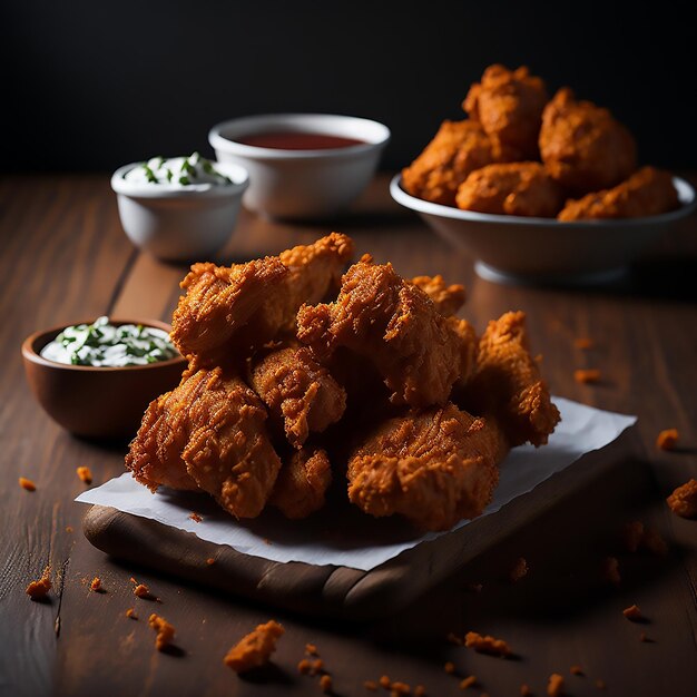 costillas en un plato chuletas de pollo frito nuggets alas de pollo