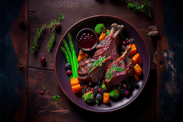 Costillas de venado a la parrilla con verduras al horno alimentos dietéticos saludables