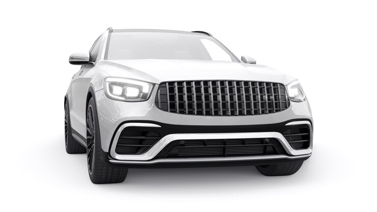 Un costoso automóvil deportivo ultrarrápido SUV para una conducción emocionante en la ciudad en la carretera y en la pista de carreras Modelo 3D de un automóvil blanco sobre un fondo blanco aislado Representación 3d