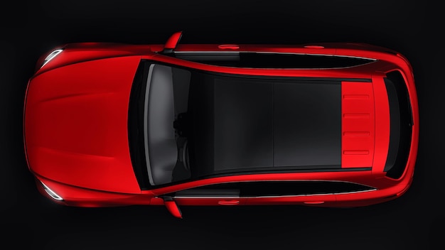 Un costoso automóvil deportivo ultrarrápido SUV para una conducción emocionante en la ciudad en la carretera y en la pista de carreras Modelo 3D de un automóvil rojo sobre un fondo negro aislado Representación 3d