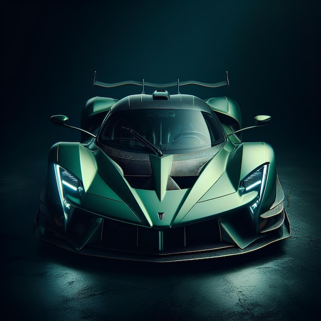 Foto un costoso supercoche verde en el fondo oscuro