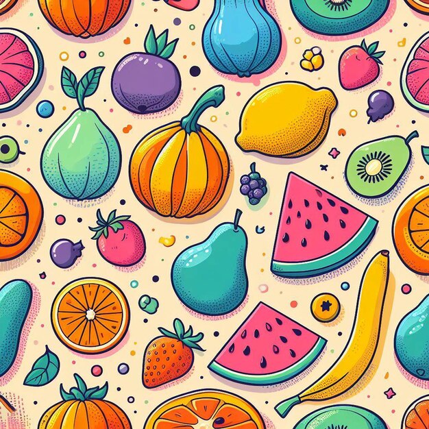 Sin costuras sin fin de frutas y verduras patrón decoración arte vectorial ilustración avatar icono papel tapiz pic