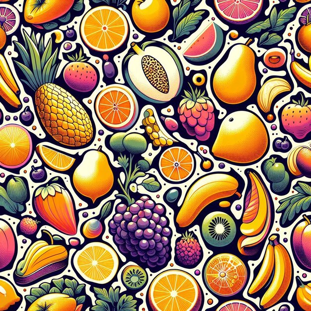 Foto sin costuras sin fin de frutas y verduras patrón decoración arte vectorial ilustración avatar icono papel tapiz pic