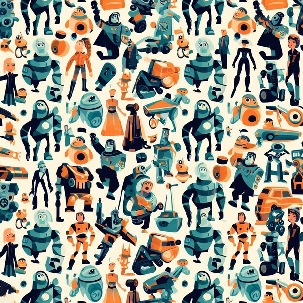 Foto sin costuras sin fin héroes de cómics patrón decoración arte vectorial ilustración avatar icono papel de pared pic emoji