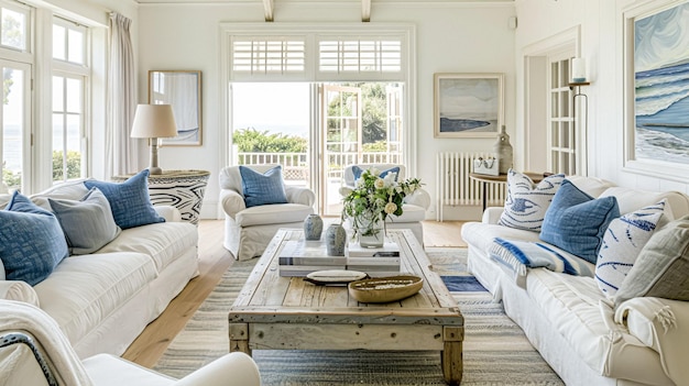 Cottage costeira sala de estar sala de estar branca design de interiores e casa de campo decoração de casa sofá e móveis de sala de estar estilo rural inglês