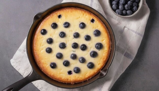 Cottage-Käse-Casserole Käsekuchen mit Blaubeeren in der Pfanne