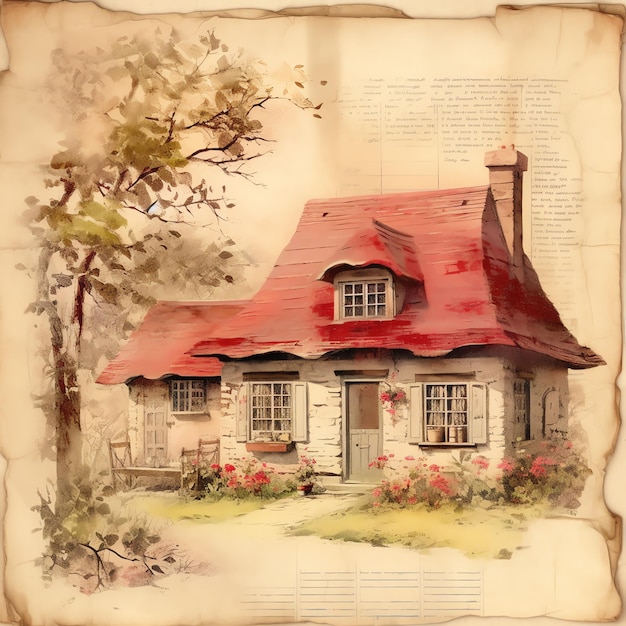 Cottagecore Barn House altes Papier Vintage digitales Papier