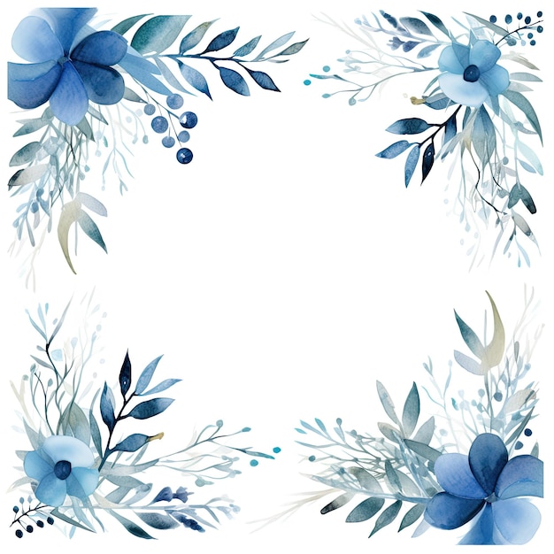 Cottagecore cuadro de hojas de acuarela en azul y blanco encantador cuadro de hoja de bloomcore en acuarela st