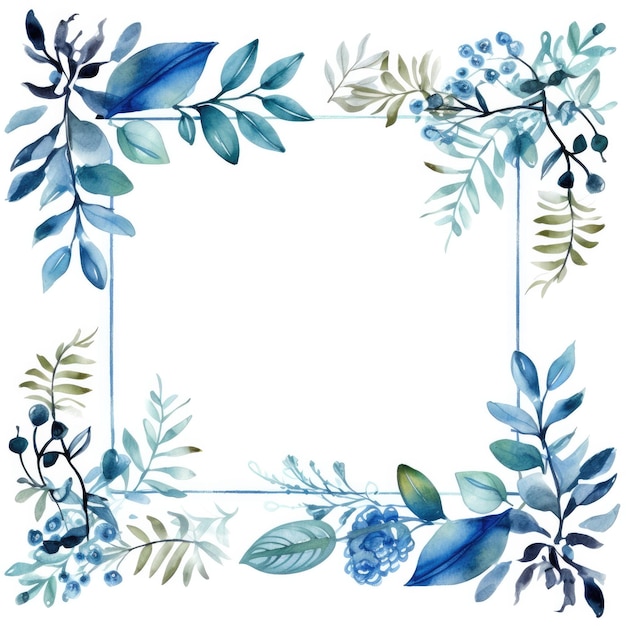 Foto cottagecore cuadro de hojas de acuarela en azul y blanco encantador cuadro de hoja de bloomcore en acuarela st