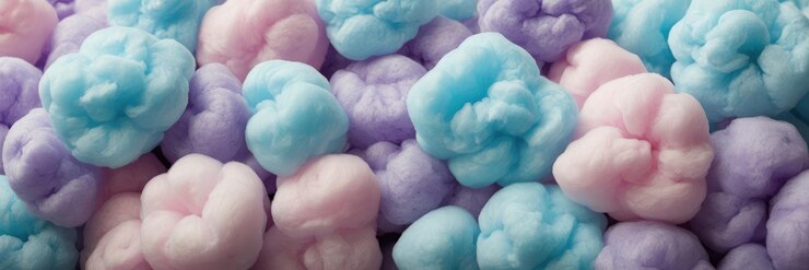 Foto cotton candy azul cian y púrpura en un fondo de color pastel suave