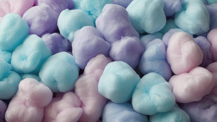 Foto cotton candy azul cian y púrpura en un fondo de color pastel suave