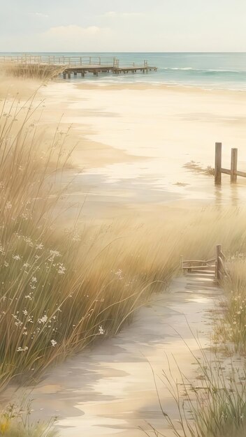 Cottongrass-Poster Ein ruhiger Strand beim Sonnenuntergang