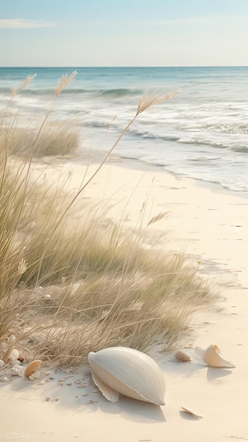 Foto cottongrass-poster ein ruhiger strand beim sonnenuntergang