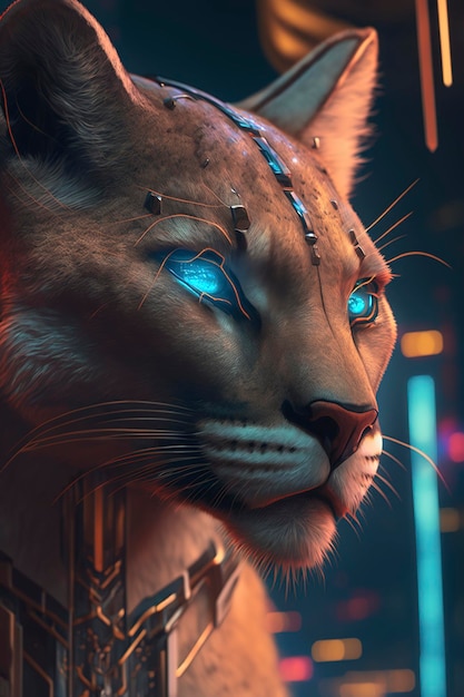 cougar im cyberpunk-stil auf dunklem hintergrund, kreative ai