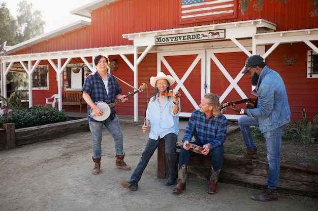 Foto country-musikband singt im freien