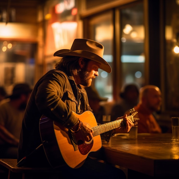 Country-Sänger singt in einer Bar