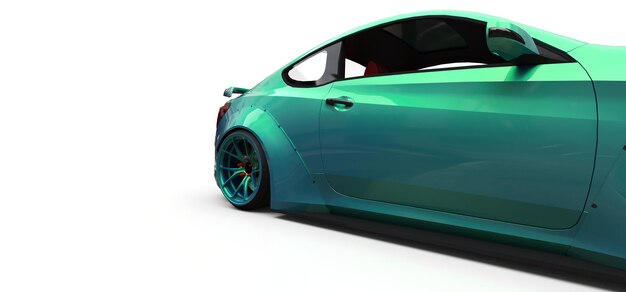 Coupé de coche deportivo pequeño verde. representación 3d