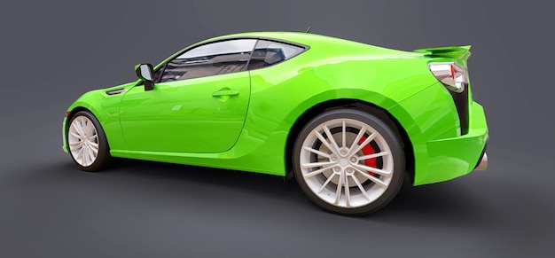 Coupé de coche deportivo pequeño verde. representación 3d