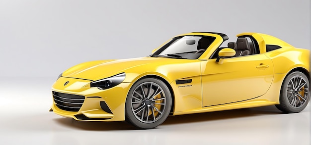 Coupe de carro esportivo amarelo em fundo branco renderização 3D