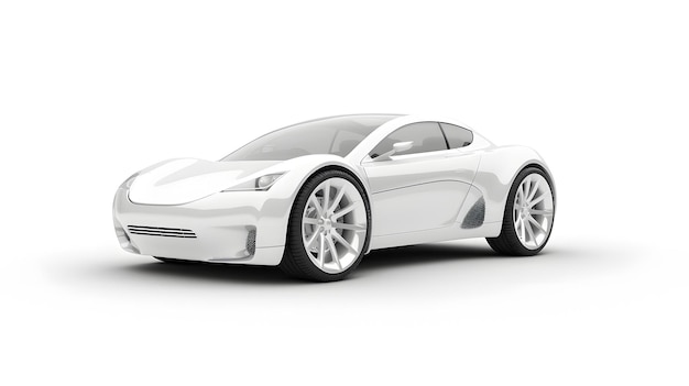 Coupe de carro esportivo elétrico branco em fundo branco
