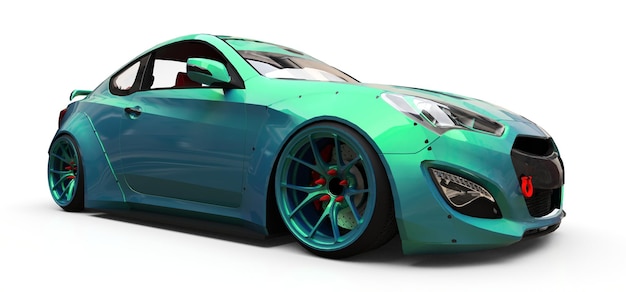 Foto coupé verde do carro esportivo pequeno. renderização 3d.