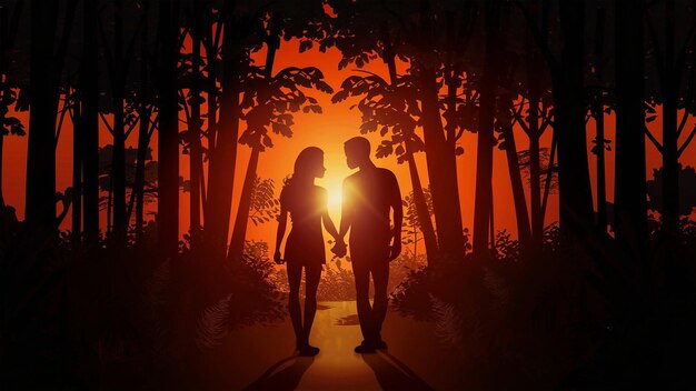 Foto a couple in the woods with the sun behind them