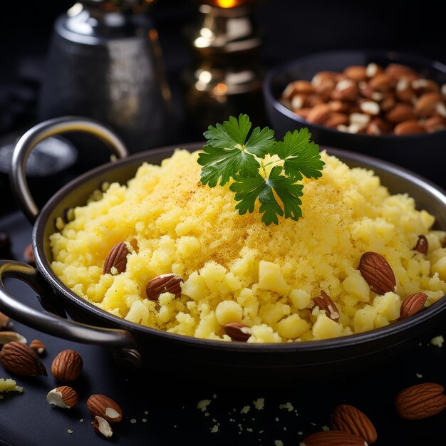 Couscous marroquino Grãos de semolina cozidos servidos com legumes e carne ou cozinha marroquina