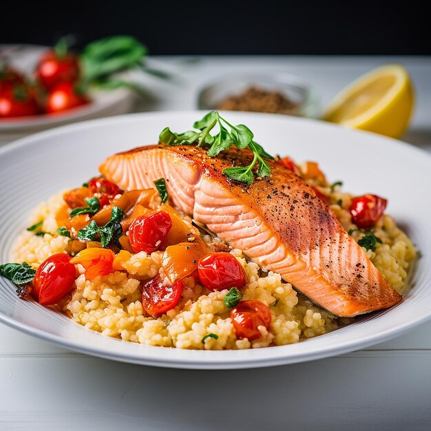 Couscous Risotto mit Lachs und Tomaten