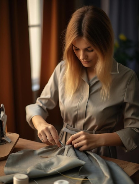 Couturier mit einer Schere in der Hand im Werkstatt zum Schneiden