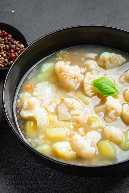 couve-flor sopa caldo legumes prato fresco refeição saudável comida lanche dieta na mesa espaço para texto