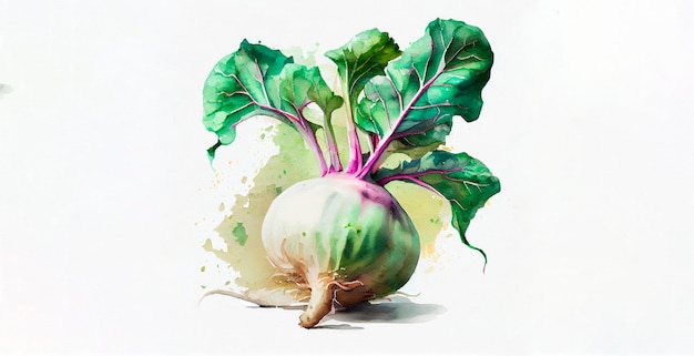 Couve-rábano. aquarela em fundo de papel branco. Ilustração de legumes e verduras