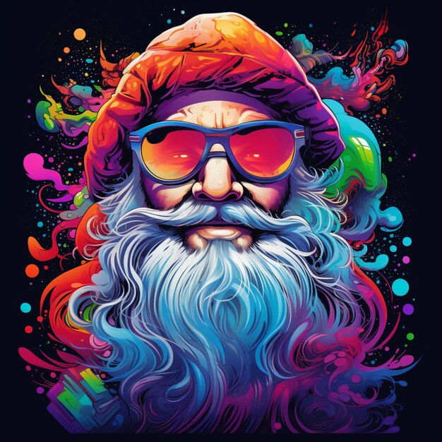 Cover Close-up Santa Claus Gesicht psychedelische digitale Malerei Bild KI-generierte Kunst