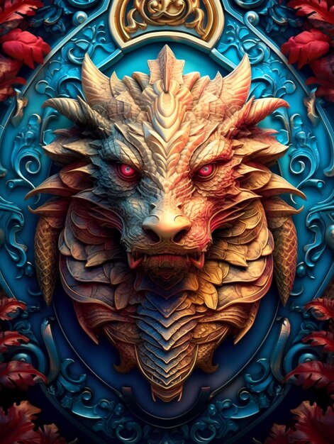 Cover eines Zauberbuchs mit Fantasy-Drachen und fantastischem Dekor Generative AI