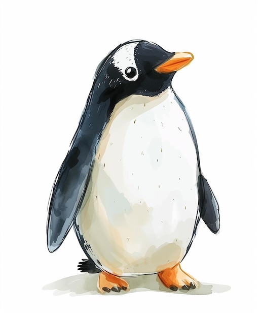 Cover-Illustration Pinguin mit Aquarell isolierter weißer Hintergrund Cartoon-Stil