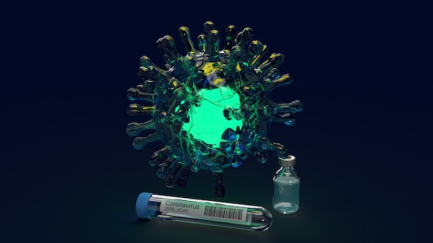 Covid 19 renderização de microrganismo 3d de vírus para conteúdo médico.