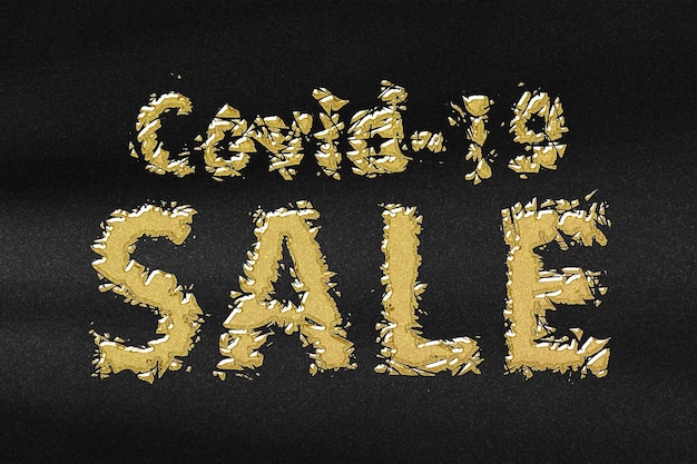 Covid 19 Sale Banner, Covid Season Sale, abstraktes Gold mit schwarzem Hintergrund