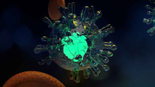 Covid 19 virus microorganismo representación 3D de contenido médico.