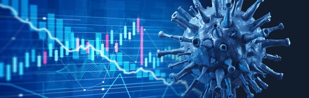 Covid-Krise und Zusammenbruch der Märkte, wirtschaftliche Folgen. 3D-Darstellung